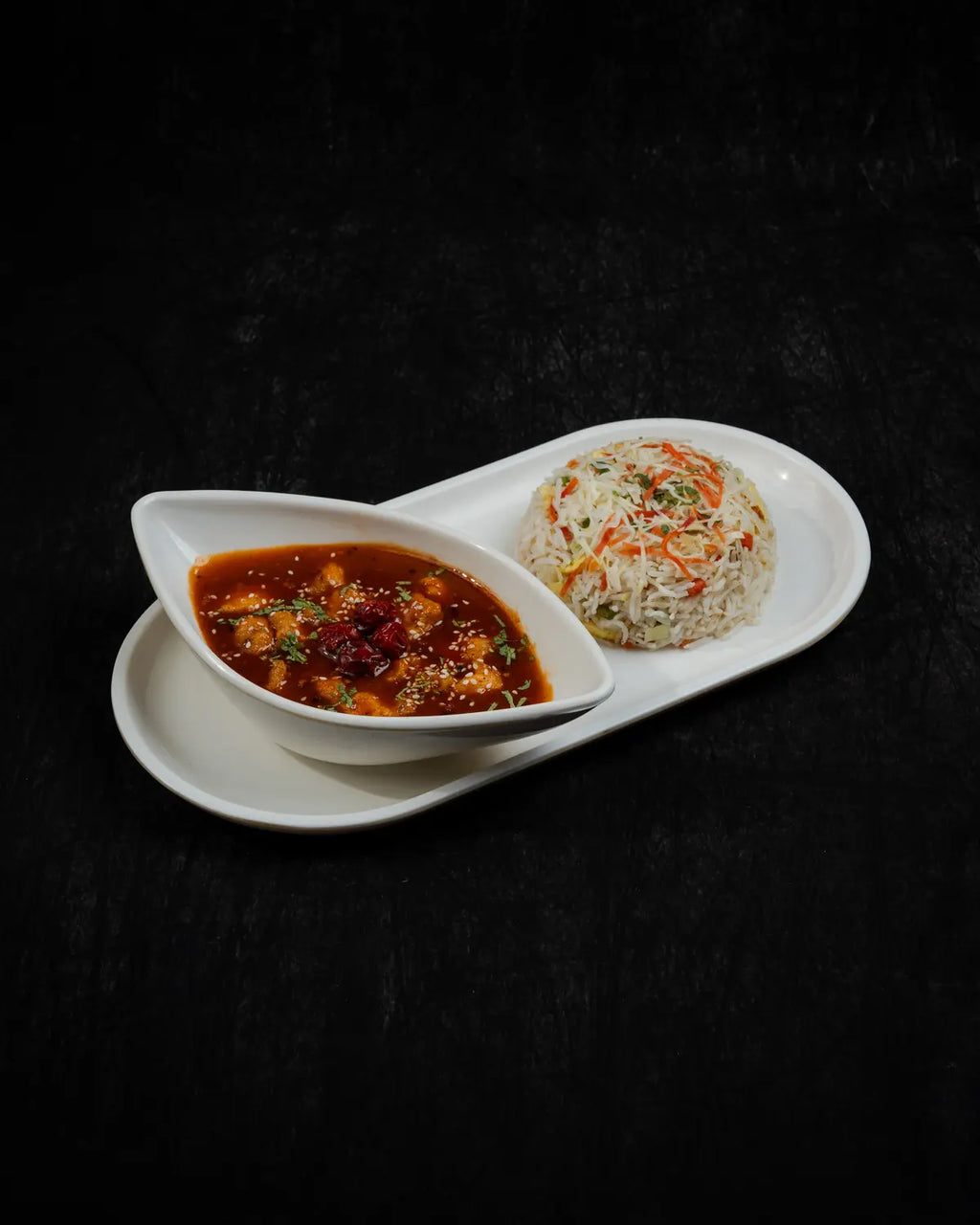 Chicken manchurian with rice