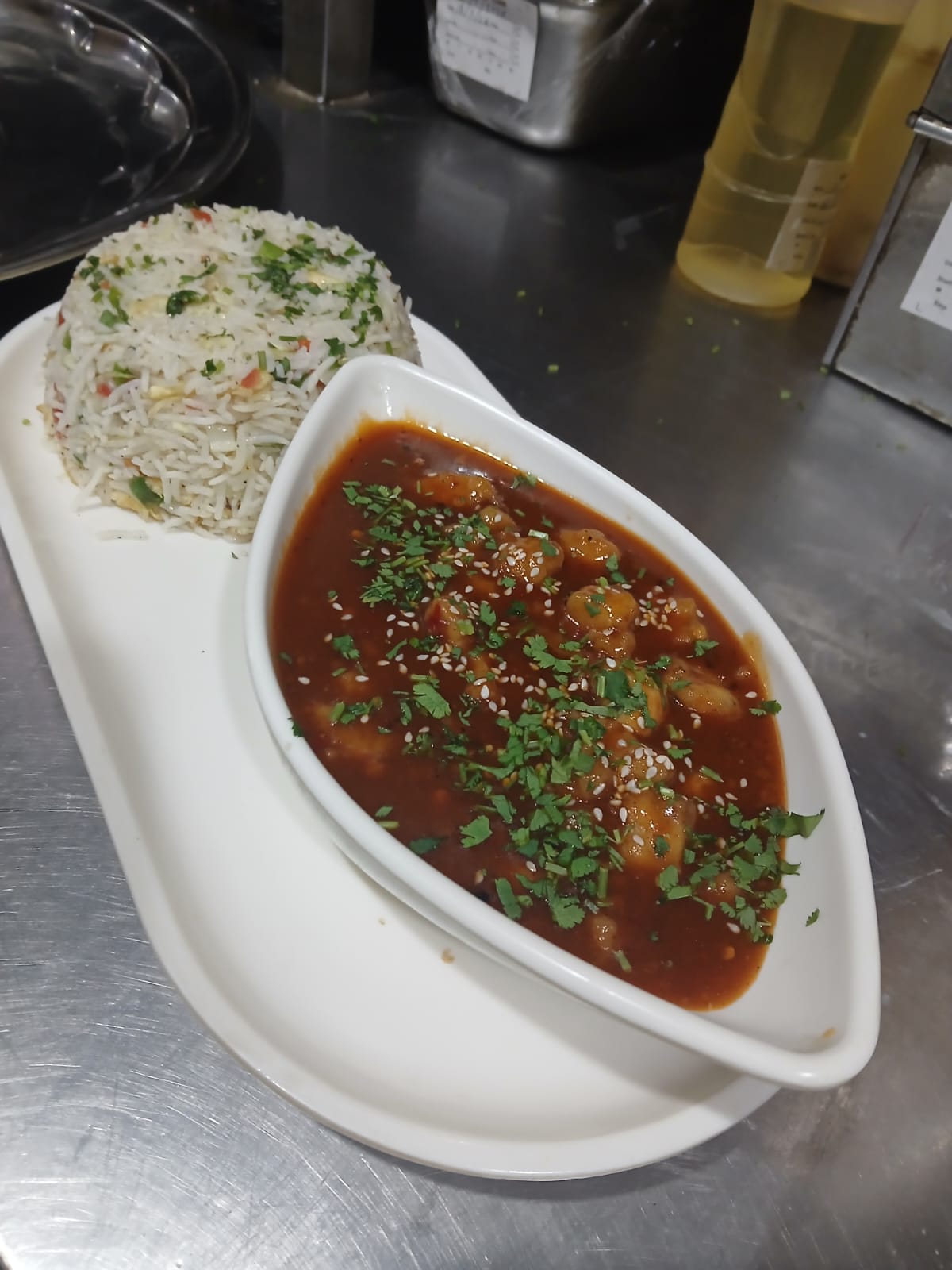 Chicken manchurian with rice