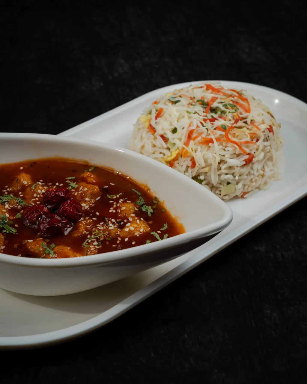 Chicken manchurian with rice