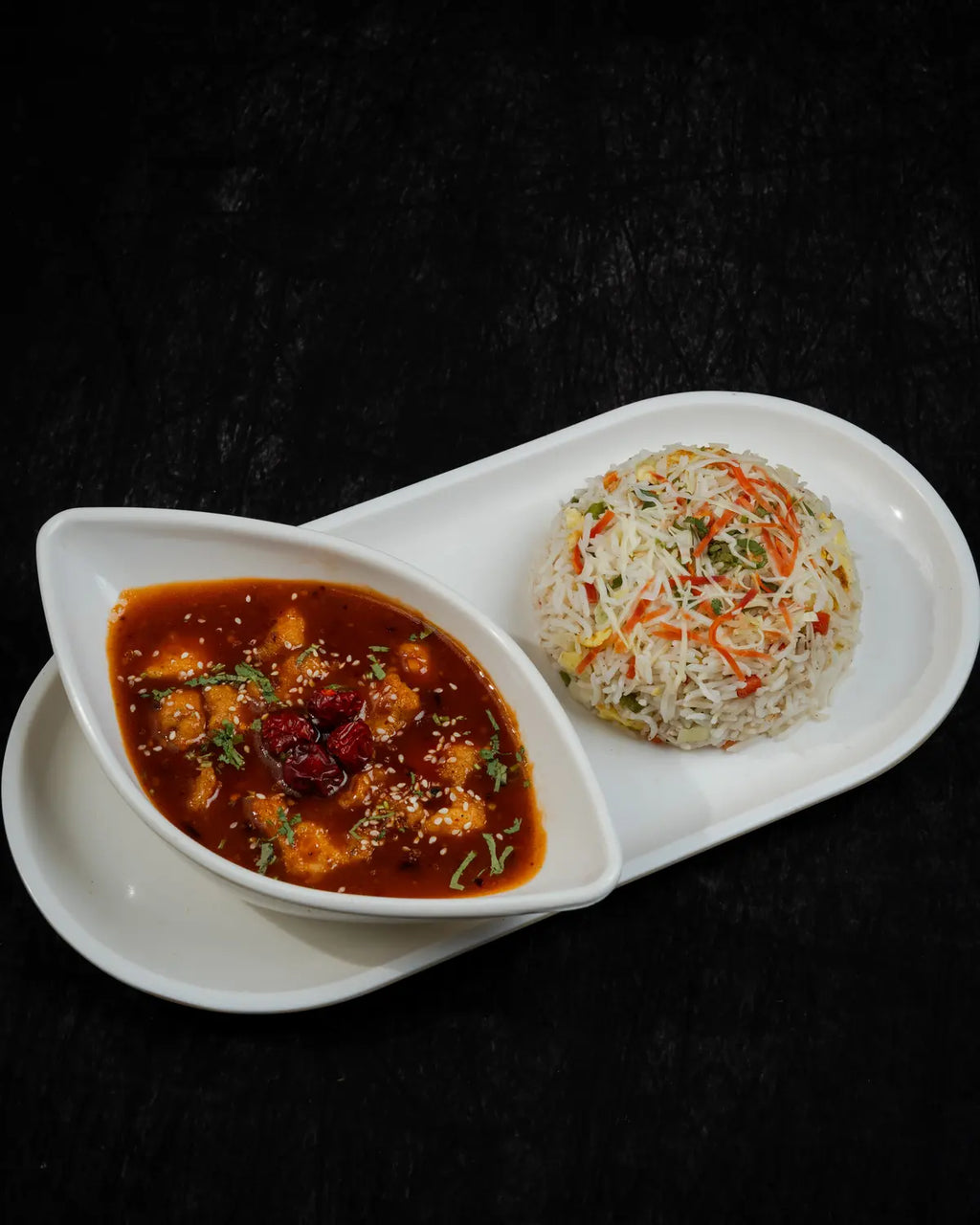 Chicken manchurian with rice