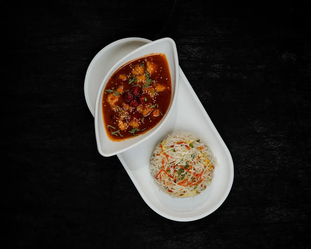 Chicken manchurian with rice